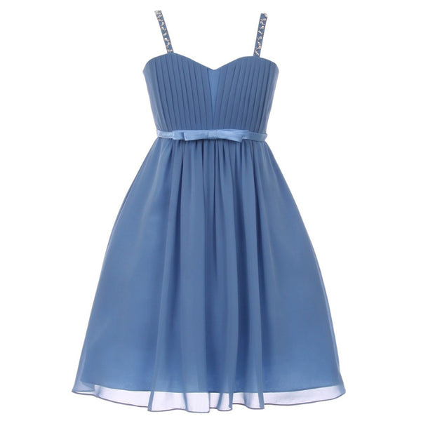 Little Girls Dusty Blue Sequin Bead Chiffon Flower Girl Dress 4-6 - SophiasStyle.com